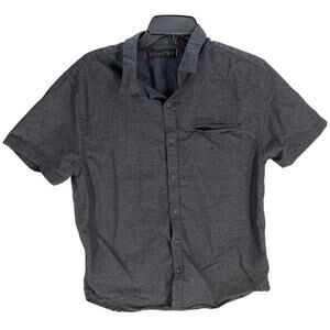Fission Button Up Shirt Mens Size L Gray Short Sleeves Cotton MISSING BUTTON